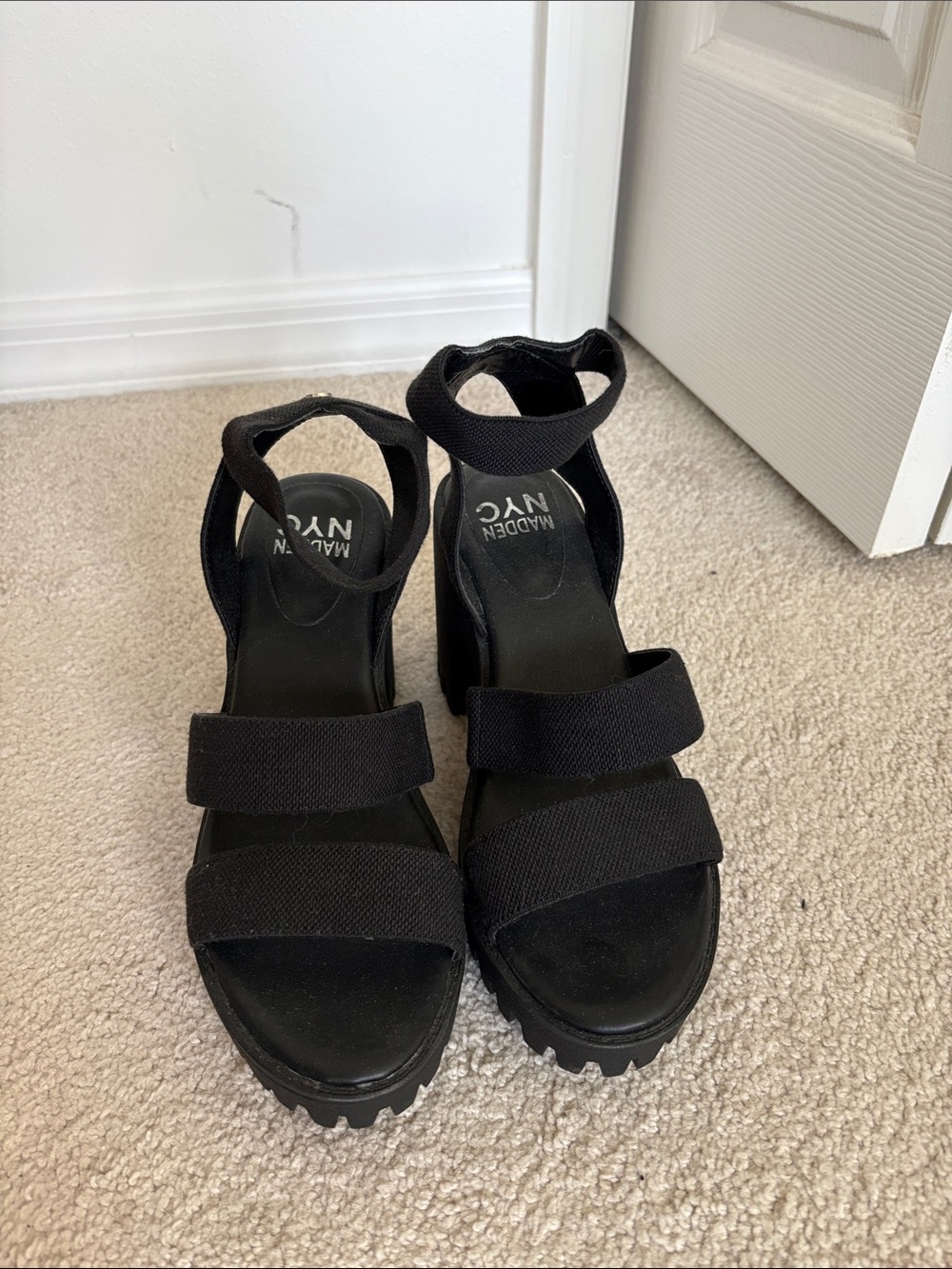 Madden NYC Black Platform Sandals with Ankle Strap